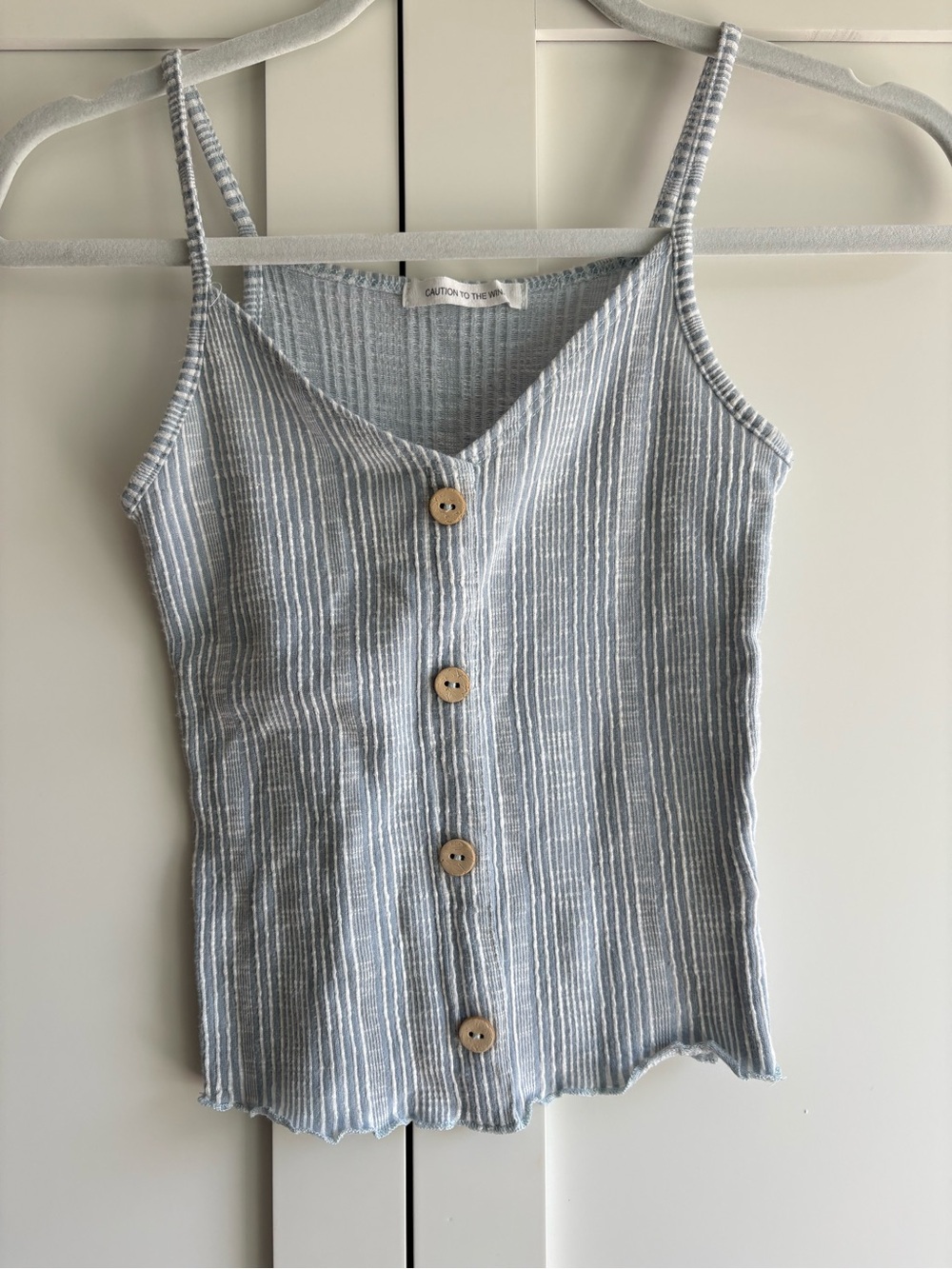 Caution To The Wind Light Blue and White Striped Button-Front Camisole